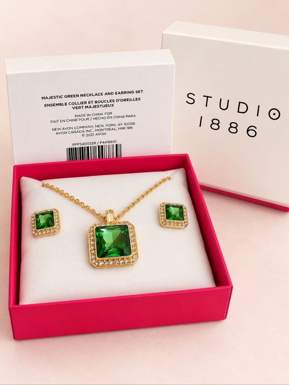 Studio 1886 Majestic Green Necklace Earrings Jewelry Set NIB